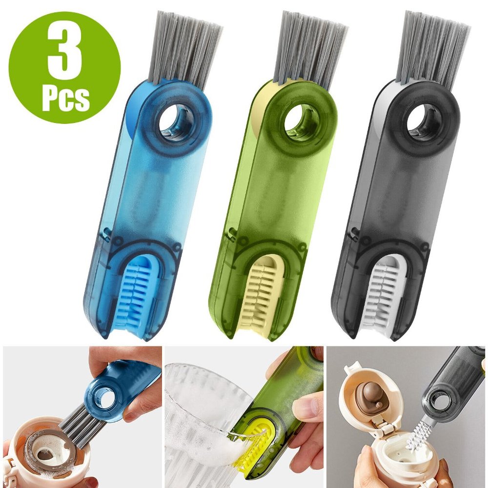 3Pcs 3 in 1 Tiny Bottle Cup Lid Detail Cleaning Brushes Kitchen Multi-Functional